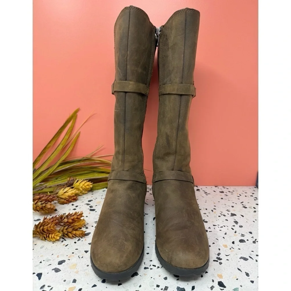 TEVA De La Vina Tall Brown Leather Riding Boots Waterproof Moto Zip Women’s Sz 6